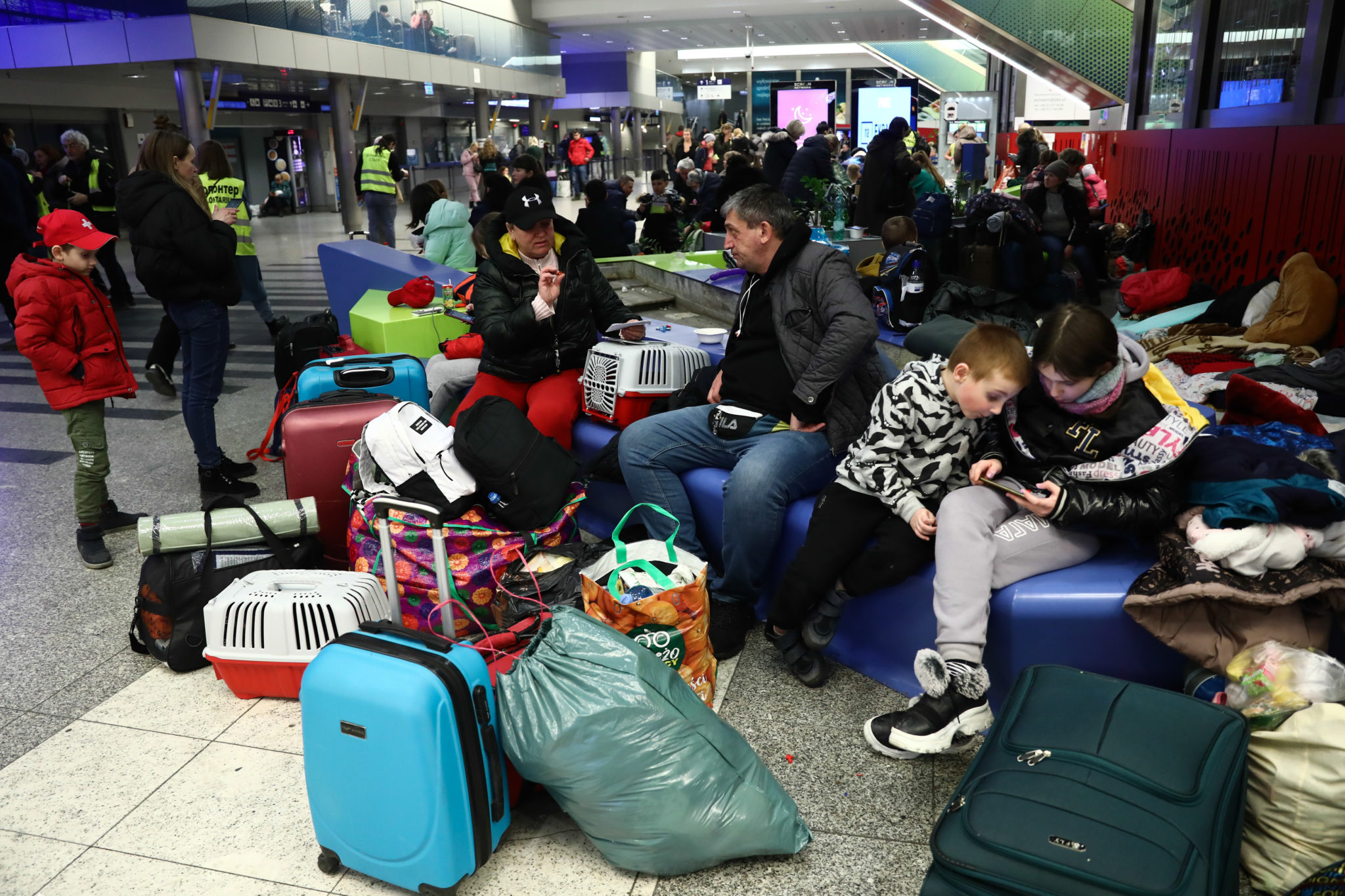 People Fleeing From Ukraine Arrive In Krakow, Poland