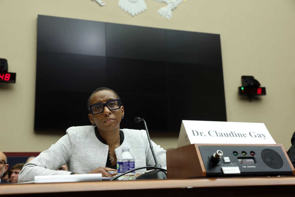 University Presidents Testify In House Hearing On Campus AntisemitismWASHINGTON, DC - DECEMBER 05: Dr. Claudine Gay, President of Harvard University, testifies before the House Education and Workforce Committee at the Rayburn House Office Building on December 05, 2023 in Washington, DC. The Committee held a hearing to investigate antisemitism on college campuses. (Photo by Kevin Dietsch/Getty Images)