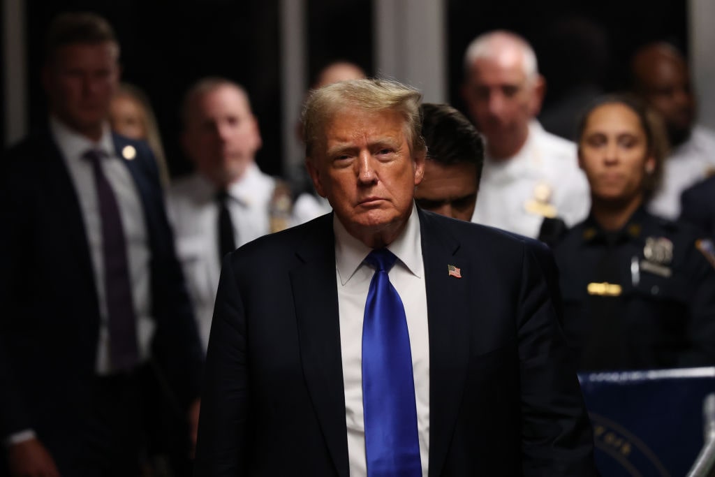 Jury Continues Deliberations In Trump Hush Money TrialNEW YORK, NEW YORK - MAY 30: Former U.S. President Donald Trump walks out of the courtroom at the conclusion of his hush money trial at Manhattan Criminal Court on May 30, 2024 in New York City. A jury has found former U.S. President Donald Trump guilty on 34 felony counts of falsifying business records in the first of his criminal cases to go to trial. Sentencing is set for July 11th. (Photo by Michael M. Santiago/Getty Images)