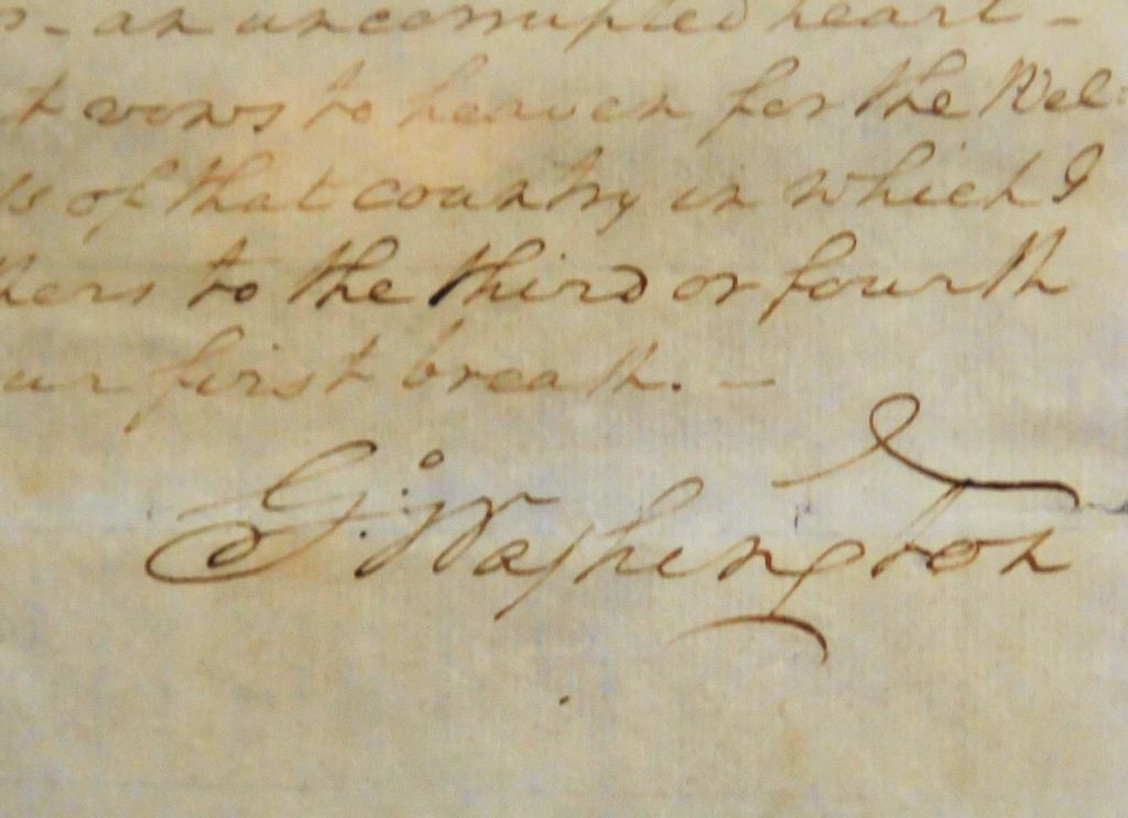 Albany Times UnionSignature on an original draft of George Washington's Farewell Address penned in his hand and sent to Alexander Hamilton for his comments on May 15, 1796, part of a NYS Library and Archives collections on display for an upcoming public display at the state Capitol Tuesday afternoon November 9, 2010. (Photo by John Carl D'Annibale /Albany Times Union via Getty Images)