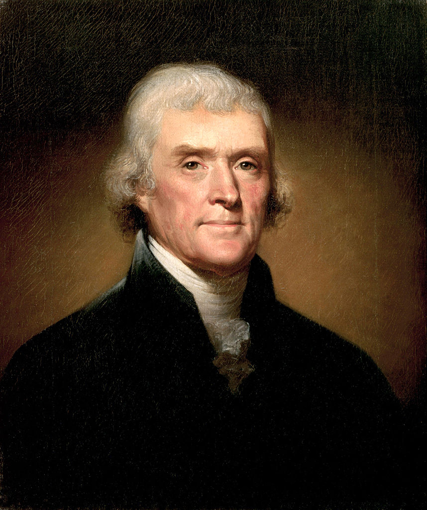 Portrait Of Thomas JeffersonPortrait of Thomas Jefferson by Rembrandt Peale (American, 1778-1860) (oil on canvas from the White House collection, Washington DC), 1853. (Photo by GraphicaArtis/Getty Images)