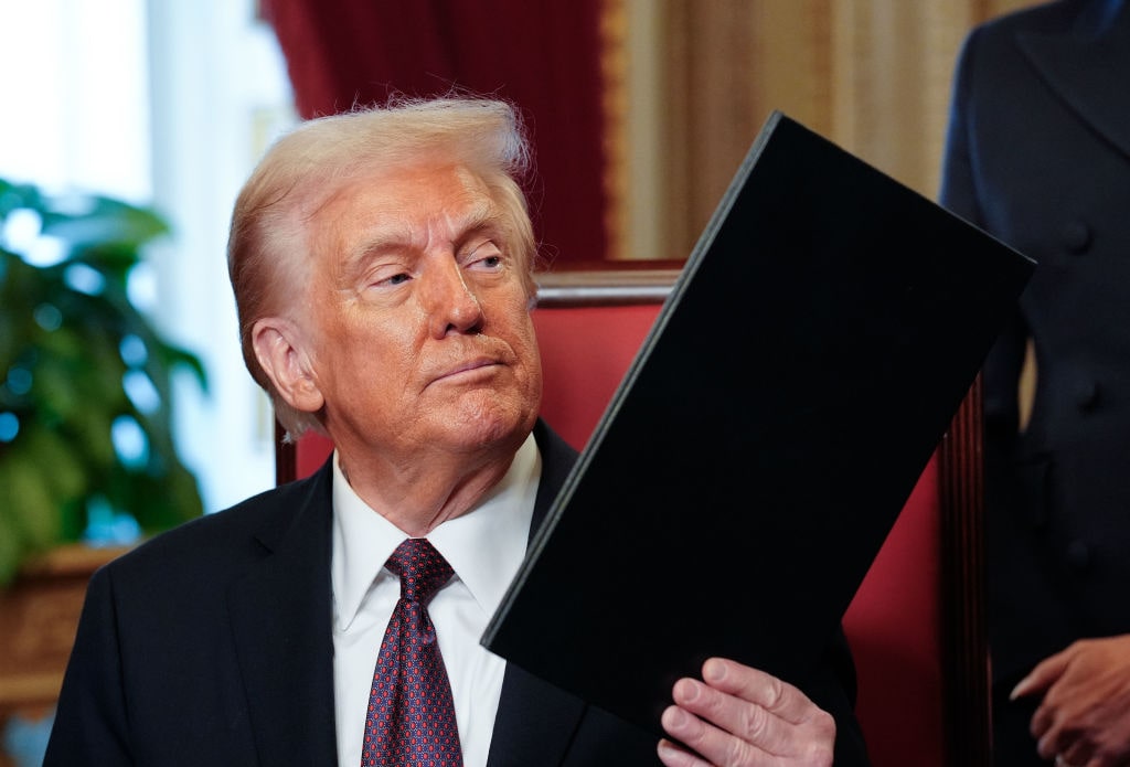 The Inauguration Of Donald J. Trump As The 47th PresidentWASHINGTON, DC - JANUARY 20: U.S. President Donald Trump takes part in a signing ceremony after his inauguration on January 20, 2025 in the President's Room at the U.S. Capitol in Washington, DC. Donald Trump takes office for his second term as the 47th President of the United States. (Photo by Melina Mara-Pool/Getty Images)