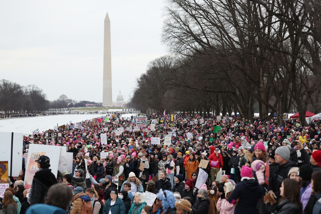 Thousands Gather For Protest March In Washington DC Two Days Before InaugurationWASHINGTON, DC - JANUARY 18: Protestors representing a variety of rights groups attend the "People's March on Washington" on January 18, 2025 in Washington, DC. Activists were rallying in opposition to the incoming Trump administration's policy objectives two days before the presidential inauguration. (Photo by Kayla Bartkowski/Getty Images)