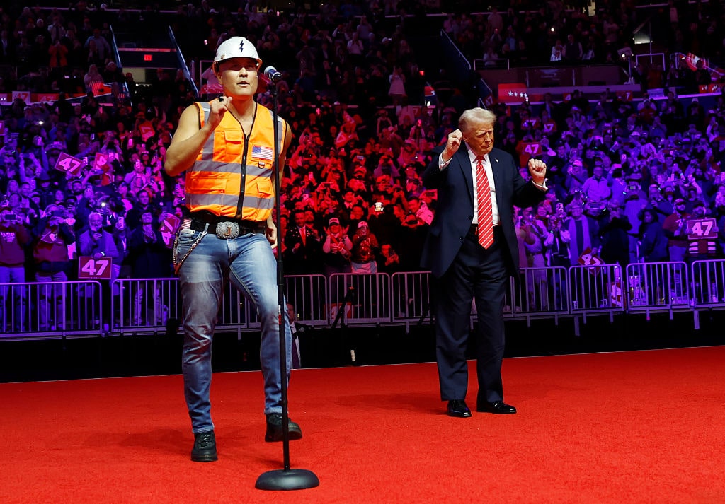 Donald Trump Holds Victory Rally In Washington DC On Eve Of InaugurationWASHINGTON, DC - JANUARY 19: President-Elect Donald Trump dances on stage while the Village People perform "YMCA" on stage at his victory rally at the Capital One Arena on January 19, 2025 in Washington, DC. Trump will be sworn in as the 47th U.S. president on January 20. (Photo by Anna Moneymaker/Getty Images)